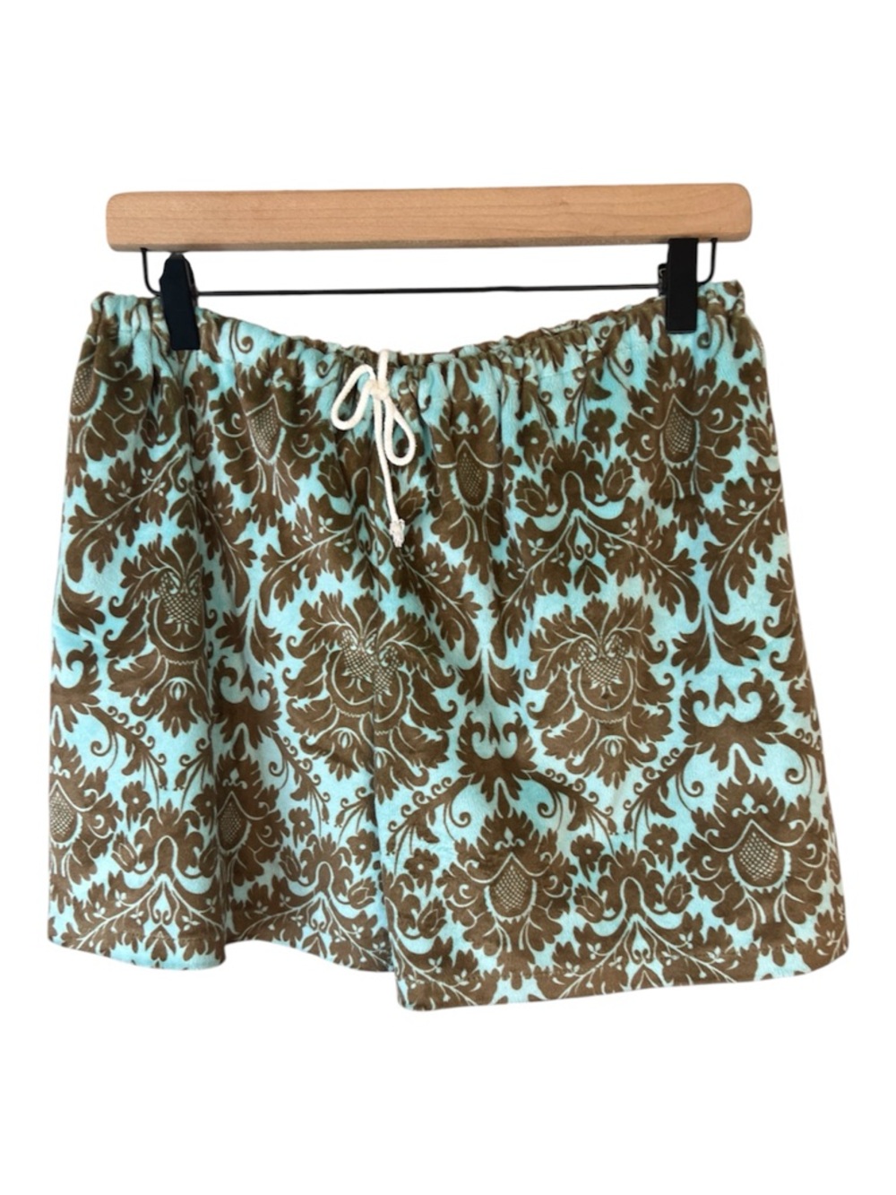 Love & Lace Plush Aqua and Brown Acanthus Leaf jacquard Drawstring Shorts